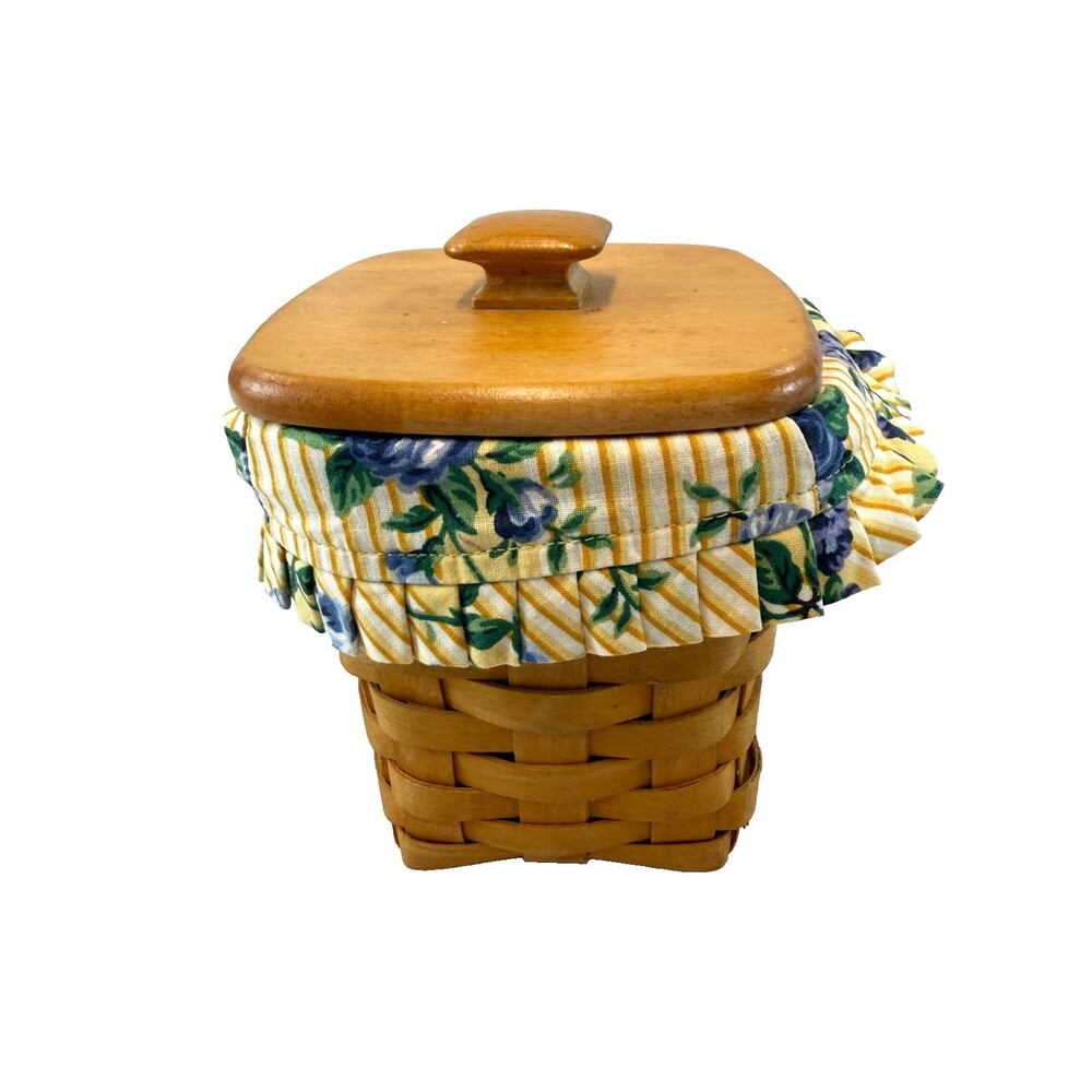 1997 Longaberger Small Spoon Basket w/Yellow Rose Trellis Liner Protector & Lid